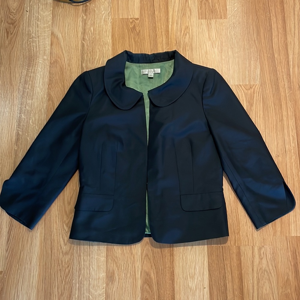 Caslon Black Blazer Fitted Cropped Retro Look 3/4 Sleeves Curve Collar Size 8